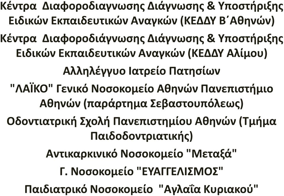 "ΛΑΪΚΟ" Γενικό Νοσοκομείο Αθηνών Πανεπιστήμιο Αθηνών (παράρτημα Σεβαστουπόλεως) Οδοντιατρική Σχολή Πανεπιστημίου