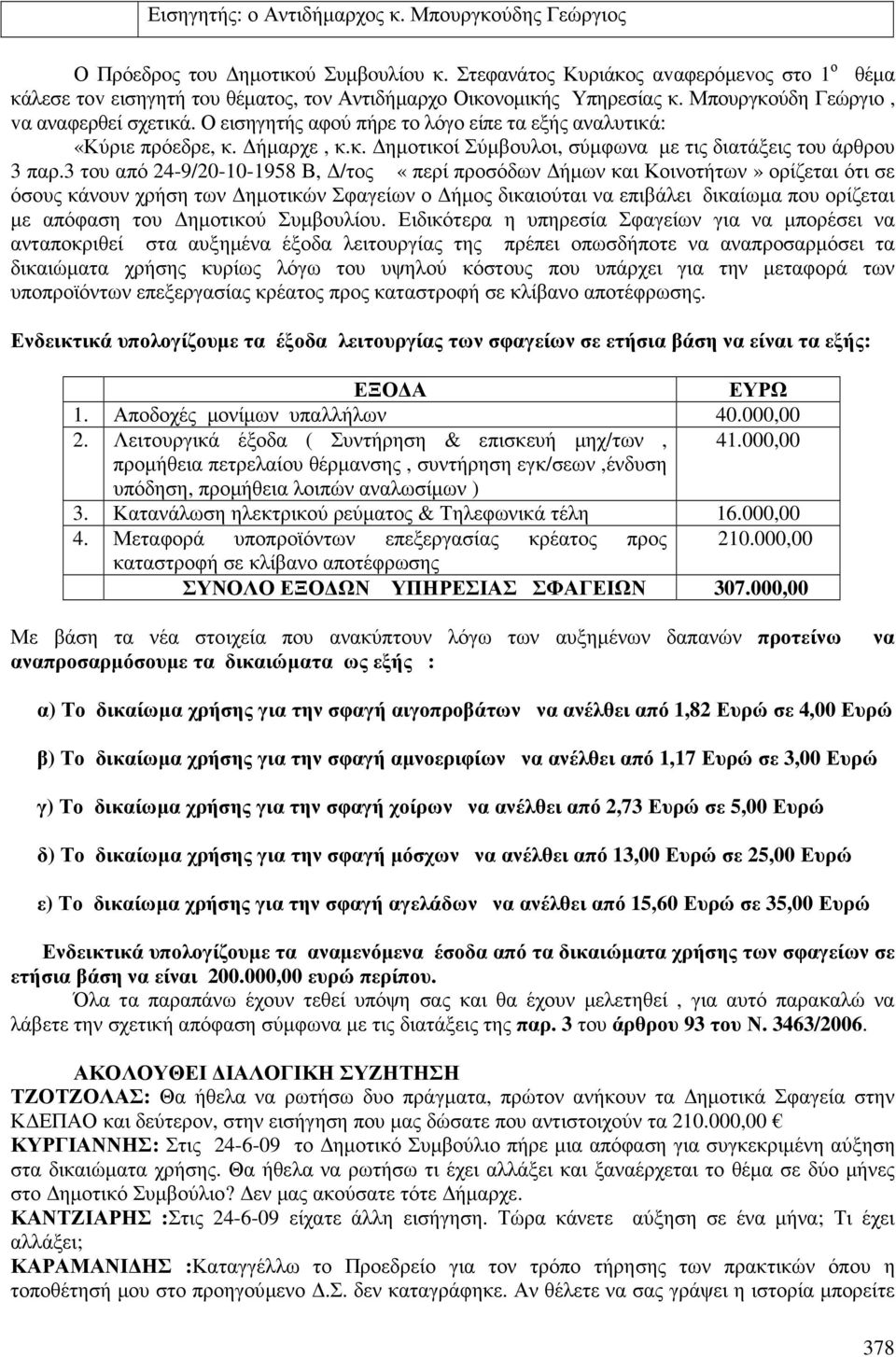 Ο εισηγητής αφού πήρε το λόγο είπε τα εξής αναλυτικά: «Κύριε πρόεδρε, κ. ήµαρχε, κ.κ. ηµοτικοί Σύµβουλοι, σύµφωνα µε τις διατάξεις του άρθρου 3 παρ.