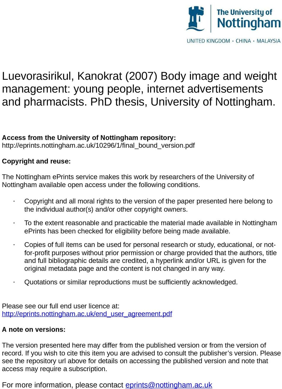 pdf Copyright and reuse: The Nottingham eprints service makes this work by researchers of the University of Nottingham available open access under the following conditions.