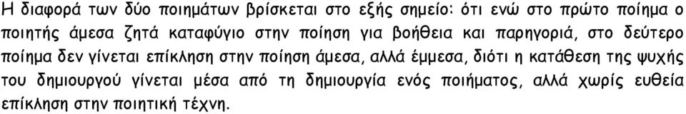 γίνεται επίκληση στην ποίηση άμεσα, αλλά έμμεσα, διότι η κατάθεση της ψυχής του