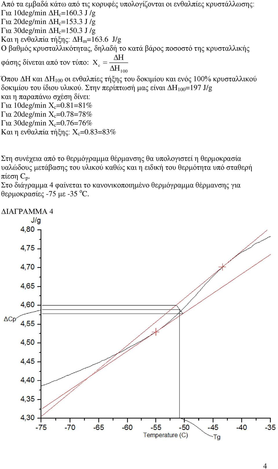 6 J/g Ο βαζκόο θξπζηαιιηθόηεηαο, δειαδή ην θαηά βάξνο πνζνζηό ηεο θξπζηαιιηθήο θάζεο δίλεηαη από ηνλ ηύπν: X c 100 Όπνπ ΔΗ θαη ΔΗ 100 νη ελζαιπίεο ηήμεο ηνπ δνθηκίνπ θαη ελόο 100% θξπζηαιιηθνύ