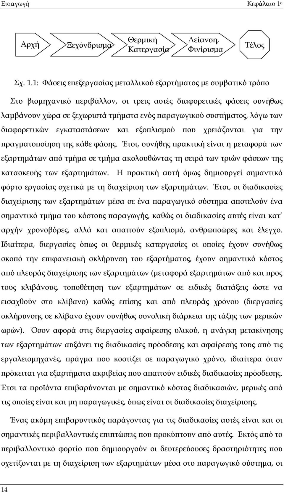 1: Φάσεις επεξεργασίας µεταλλικού εξαρτήµατος µε συµβατικό τρόπο Στο βιοµηχανικό περιβάλλον, οι τρεις αυτές διαφορετικές φάσεις συνήθως λαµβάνουν χώρα σε ξεχωριστά τµήµατα ενός παραγωγικού