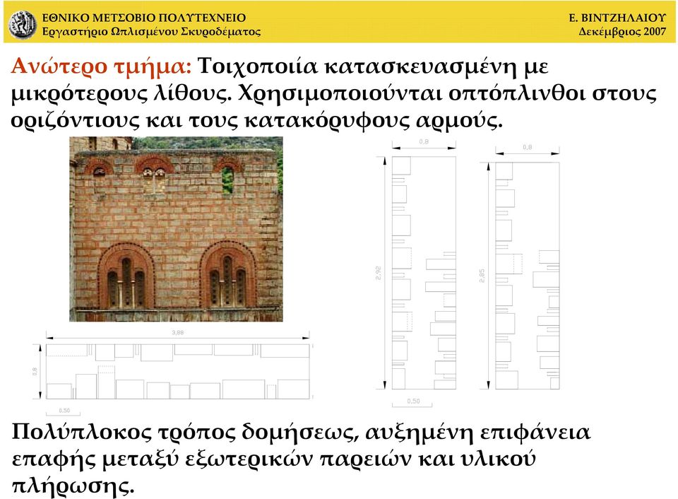 Χρησιμοποιούνται οπτόπλινθοι στους οριζόντιους και τους