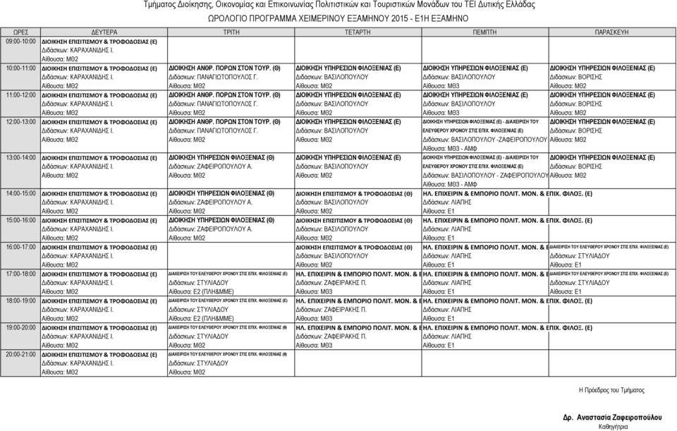 Διδάσκων: ΒΑΣΙΛΟΠΟΥΛΟΥ Διδάσκων: ΒΑΣΙΛΟΠΟΥΛΟΥ Διδάσκων: ΒΟΡΙΣΗΣ 11:00-12:00 ΔΙΟΙΚΗΣΗ ΕΠΙΣΙΤΙΣΜΟΥ & ΤΡΟΦΟΔΟΣΙΑΣ (Ε) ΔΙΟΙΚΗΣΗ ΑΝΘΡ.