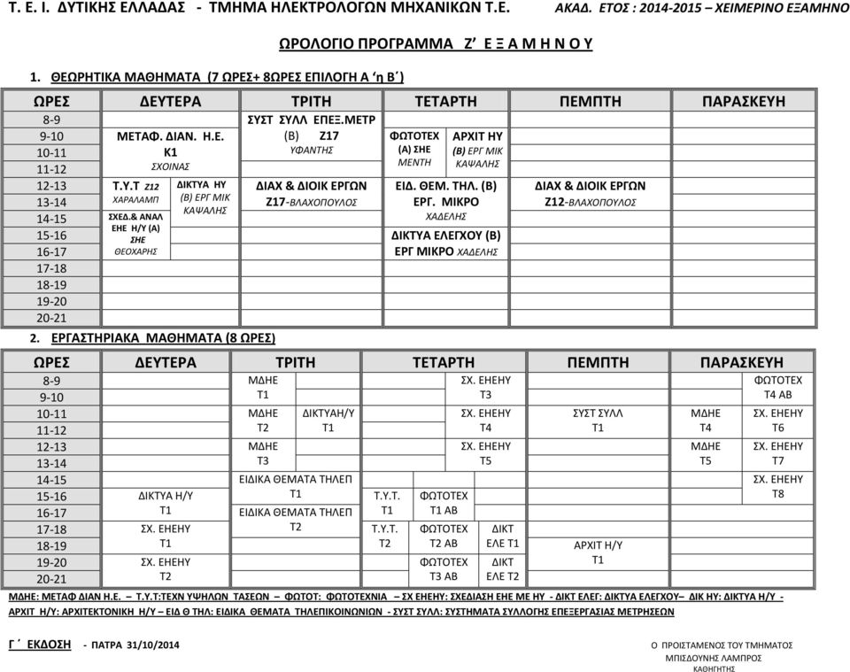 ΜΙΚ ΚΑΨΑΛΗΣ ΔΙΑΧ & ΔΙΟΙΚ ΕΡΓΩΝ Ζ17-ΒΛΑΧΟΠΟΥΛΟΣ ΦΩΤΟΤΕΧ (Α) ΣΗΕ ΜΕΝΤΗ ΑΡΧΙΤ ΗΥ (Β) ΕΡΓ 