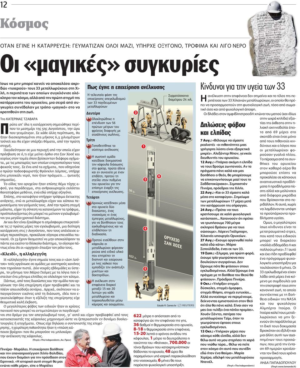 Kίνδυνοι για την υγεία των 33 TË KATEPINA TZABAPA ηλώσεις φόβου και ελπίδας ρώτα απ όλα η κατάρρευση σηµειώθηκε περίπου το µεσηµέρι της 5ης Αυγούστου, την ώρα που γευµάτιζαν.