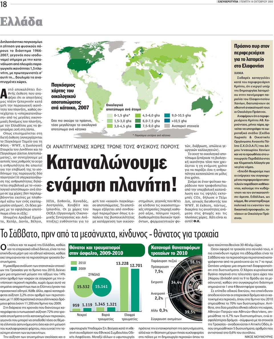 Aυτό αποκαλύπτει διεθνής έκθεση που αναφέρει ότι οι απαιτήσεις µας πλέον ξεπερνούν κατά 50% την παραγωγική ικανότητα του πλανήτη, καθώς συνεχίζεται η «υπερκατανάλωση» από τις µεγάλες οικονο- µικές