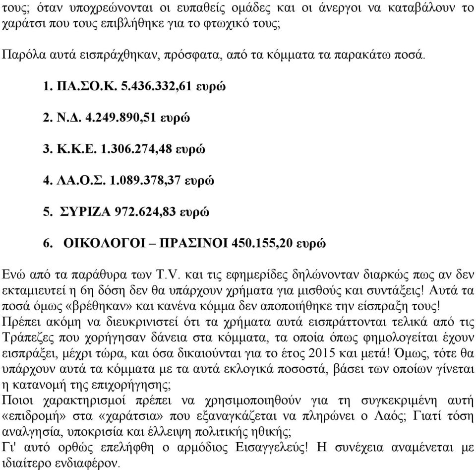 και τις εφημερίδες δηλώνονταν διαρκώς πως αν δεν εκταμιευτεί η 6η δόση δεν θα υπάρχουν χρήματα για μισθούς και συντάξεις!