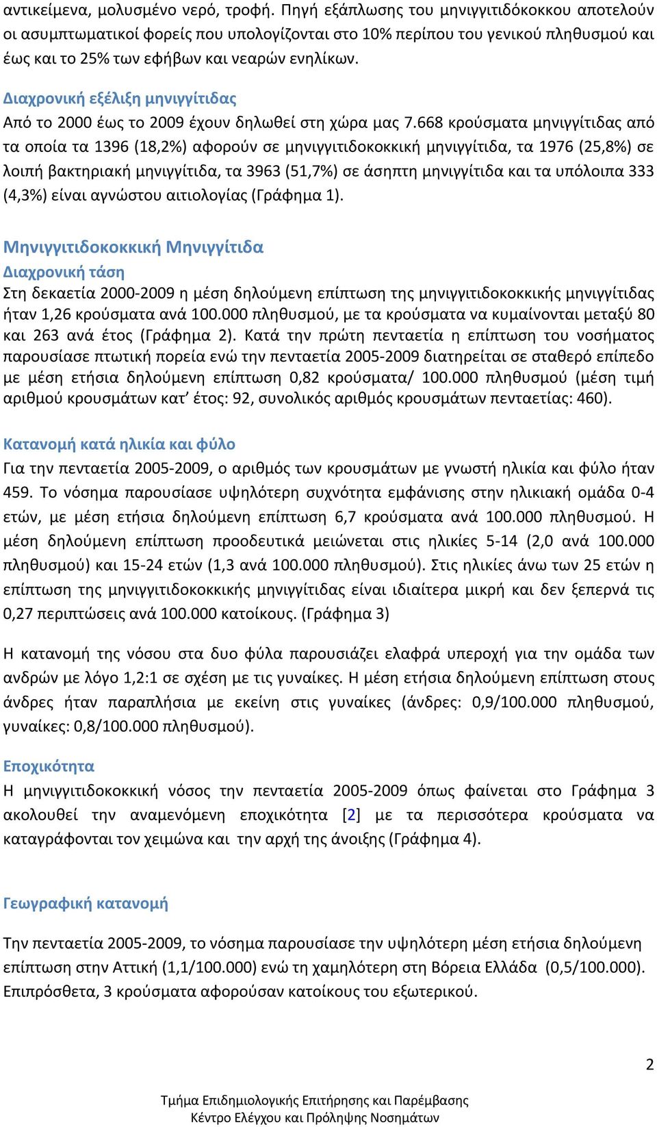 Διαχρονική εξέλιξη μηνιγγίτιδας Από το 2000 έως το 2009 έχουν δηλωθεί στη χώρα μας 7.