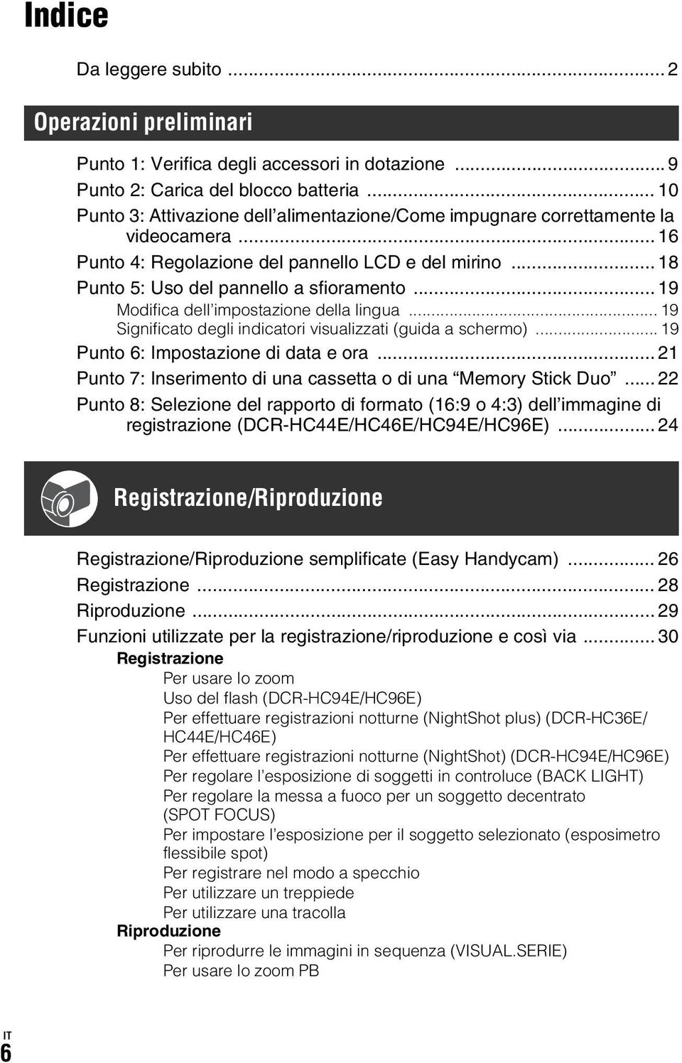 .. 19 Modifica dell impostazione della lingua... 19 Significato degli indicatori visualizzati (guida a schermo)... 19 Punto 6: Impostazione di data e ora.