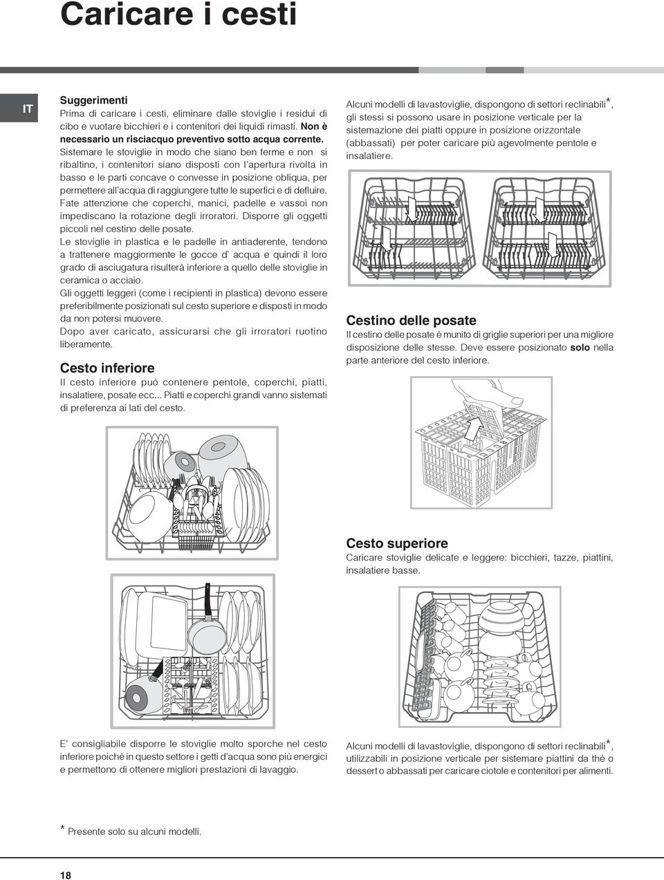 Sistemare le stoviglie in modo che siano ben ferme e non si ribaltino, i contenitori siano disposti con l apertura rivolta in basso e le parti concave o convesse in posizione obliqua, per permettere