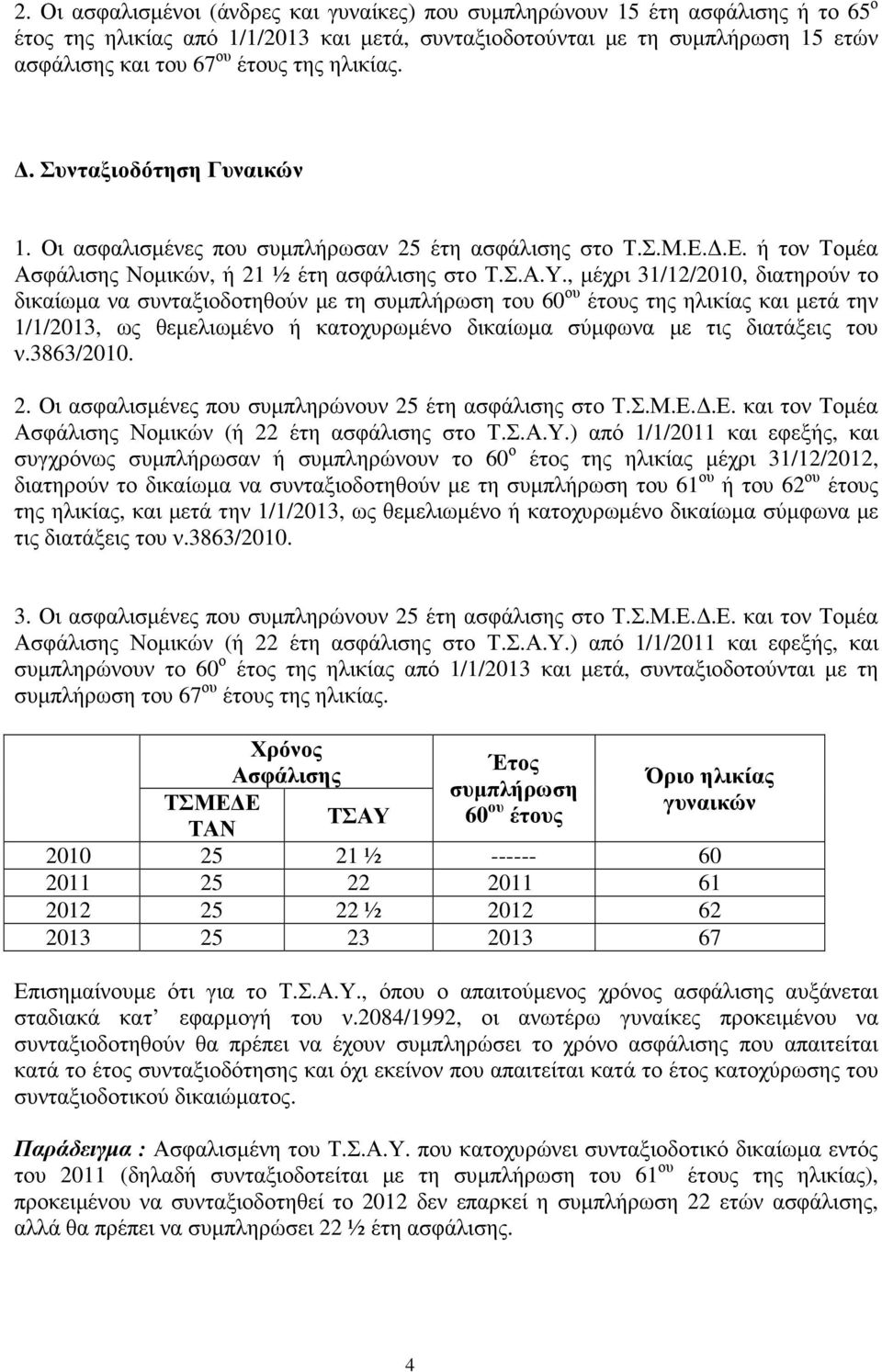, µέχρι 31/12/2010, διατηρούν το δικαίωµα να συνταξιοδοτηθούν µε τη συµπλήρωση του 60 ου έτους της ηλικίας και µετά την 1/1/2013, ως θεµελιωµένο ή κατοχυρωµένο δικαίωµα σύµφωνα µε τις διατάξεις του ν.