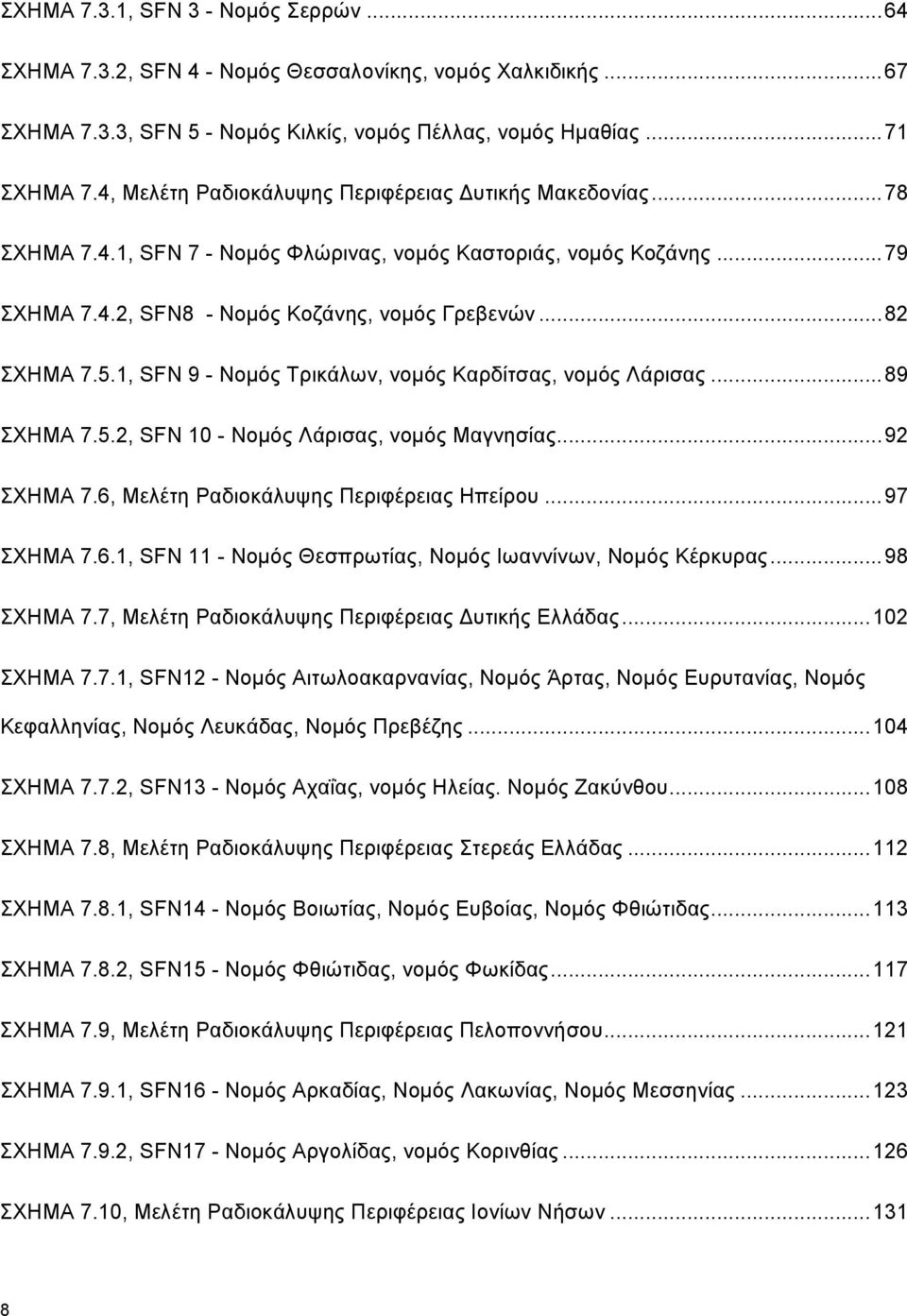 1, SFN 9 - Νομός Τρικάλων, νομός Καρδίτσας, νομός Λάρισας...89 ΣΧΗΜΑ 7.5.2, SFN 10 - Νομός Λάρισας, νομός Μαγνησίας...92 ΣΧΗΜΑ 7.6, Μελέτη Ραδιοκάλυψης Περιφέρειας Ηπείρου...97 ΣΧΗΜΑ 7.6.1, SFN 11 - Νομός Θεσπρωτίας, Νομός Ιωαννίνων, Νομός Κέρκυρας.