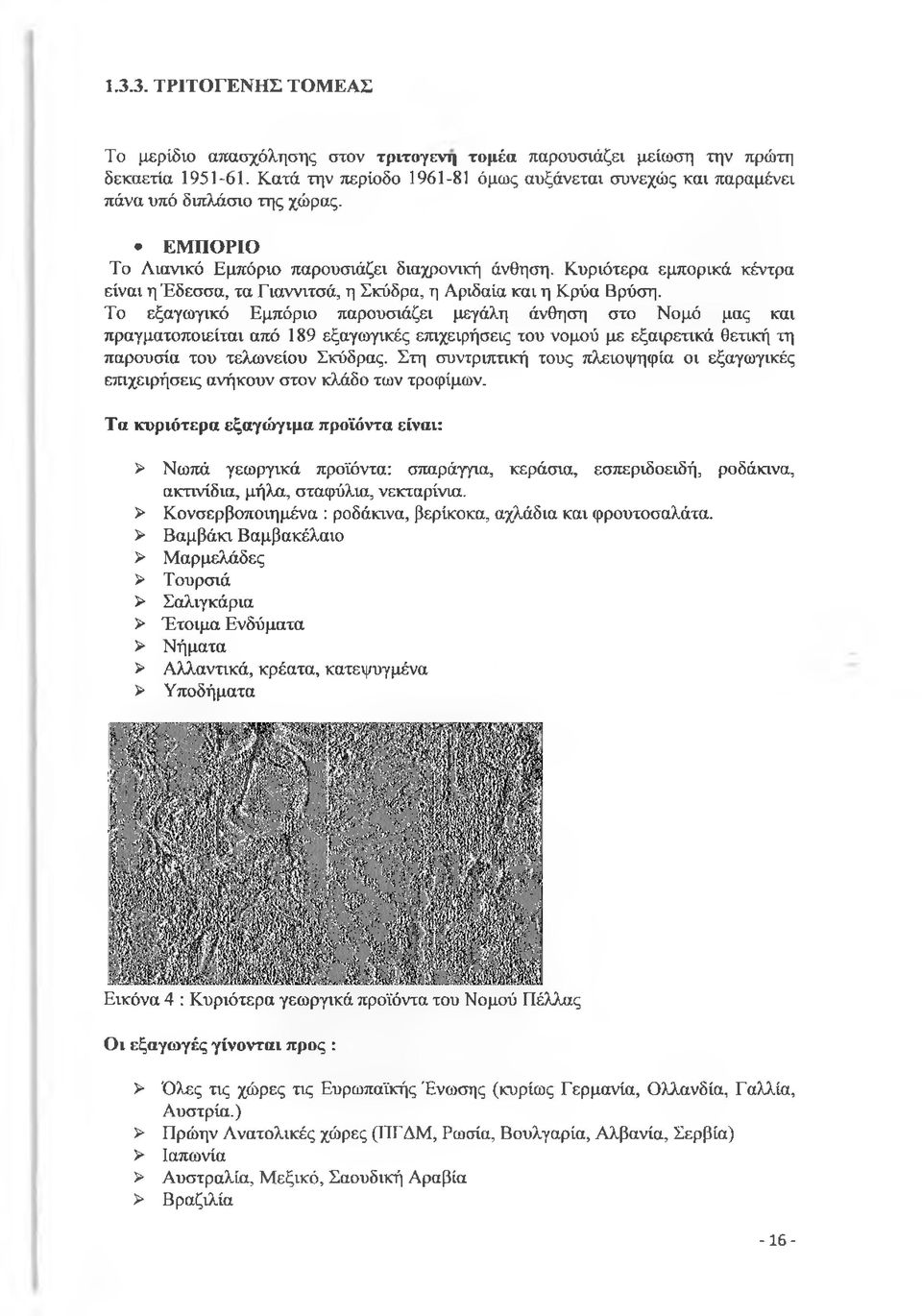Κυριότερα εμπορικά κέντρα είναι η Έδεσσα, τα Γιαννιτσά, η Σκόδρα, η Αριδαία και η Κρύα Βρύση.
