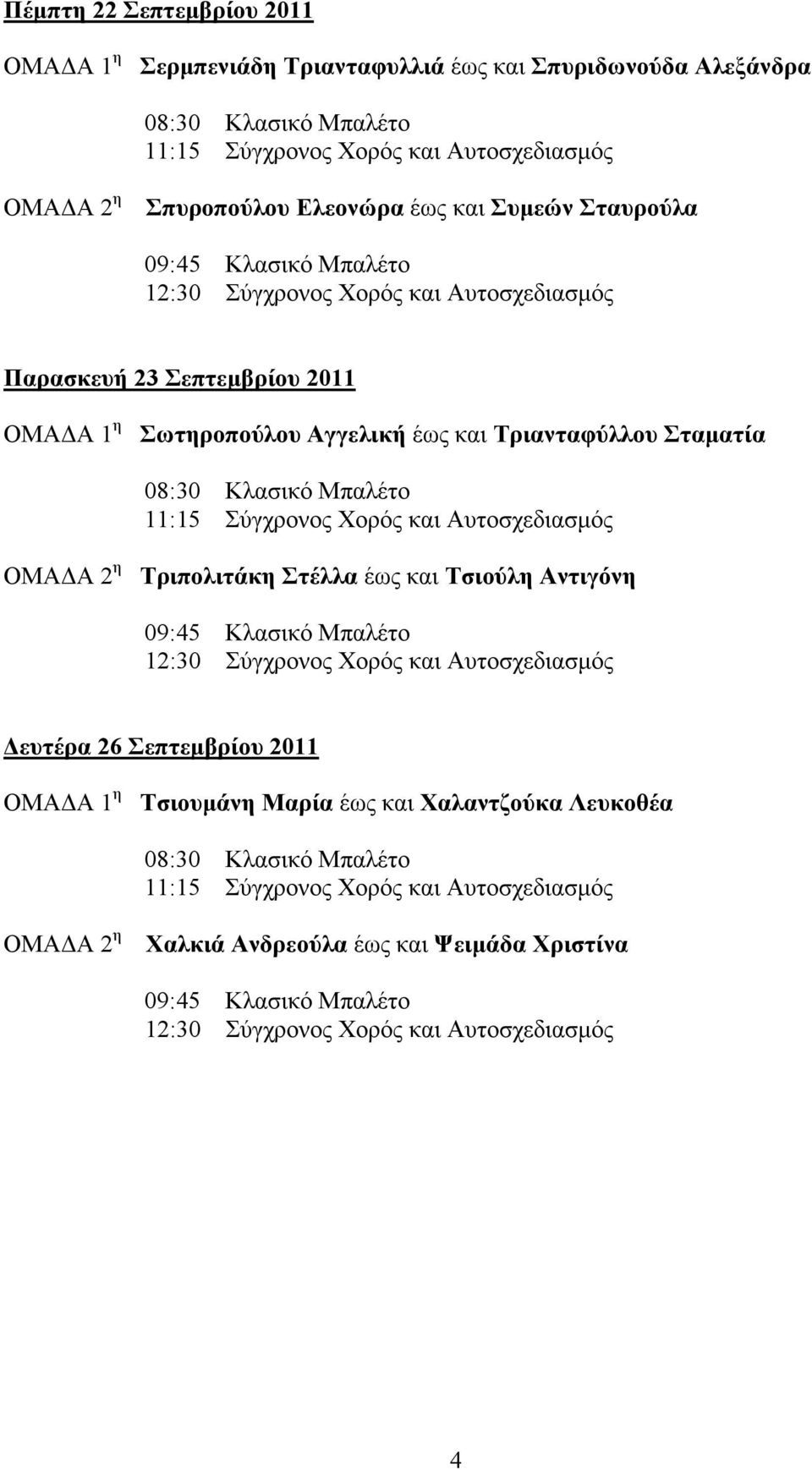 Αγγελική έως και Τριανταφύλλου Σταµατία Τριπολιτάκη Στέλλα έως και Τσιούλη Αντιγόνη ευτέρα