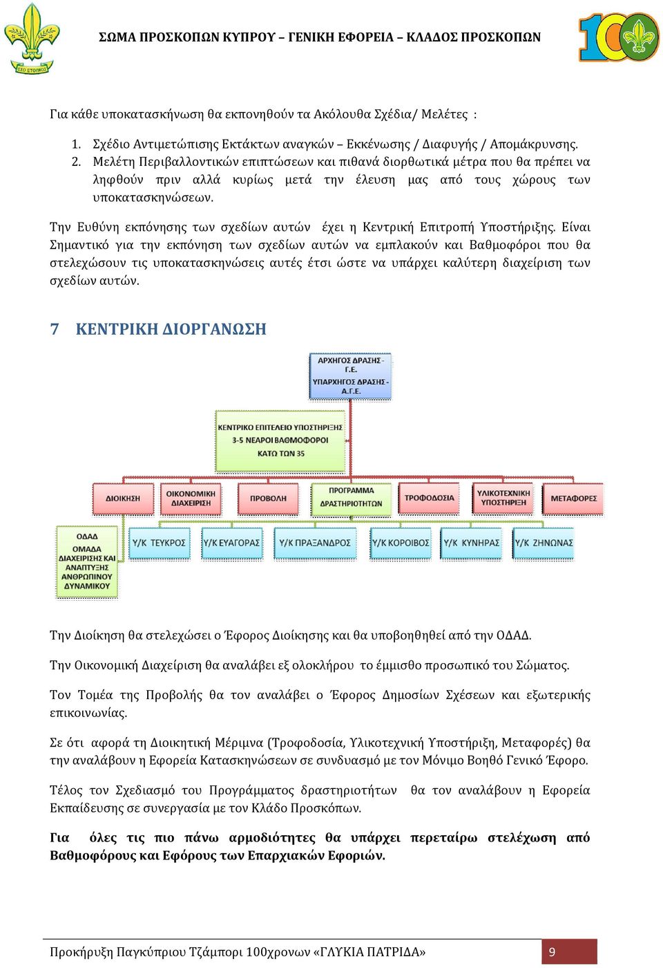 Την Ευθύνη εκπόνησης των σχεδίων αυτών έχει η Κεντρική Επιτροπή Υποστήριξης.