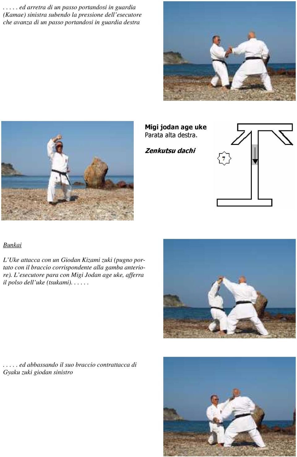 Bunkai L Uke attacca con un Giodan Kizami zuki (pugno portato con il braccio corrispondente alla gamba anteriore).