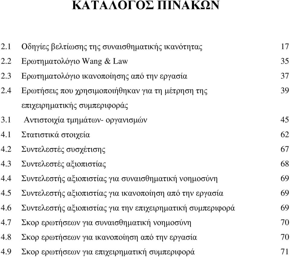 2 Συντελεστές συσχέτισης 67 4.3 Συντελεστές αξιοπιστίας 68 4.4 Συντελεστής αξιοπιστίας για συναισθηματική νοημοσύνη 69 4.