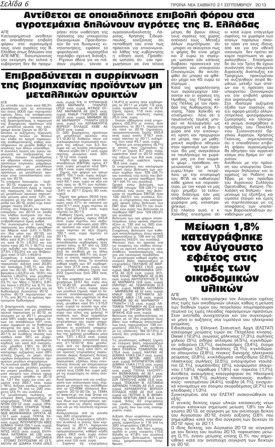 Ελλάδας όπως δήλωσαν στο Σε επίπεδα που είναι κατά 68,3% χαμηλότερα από τα αντίστοιχα του έτους 2005 έχει περιοριστεί εφέτος, λόγω της κατάρρευσης της οικοδομικής - κατασκευαστικής δραστηριότητας, η