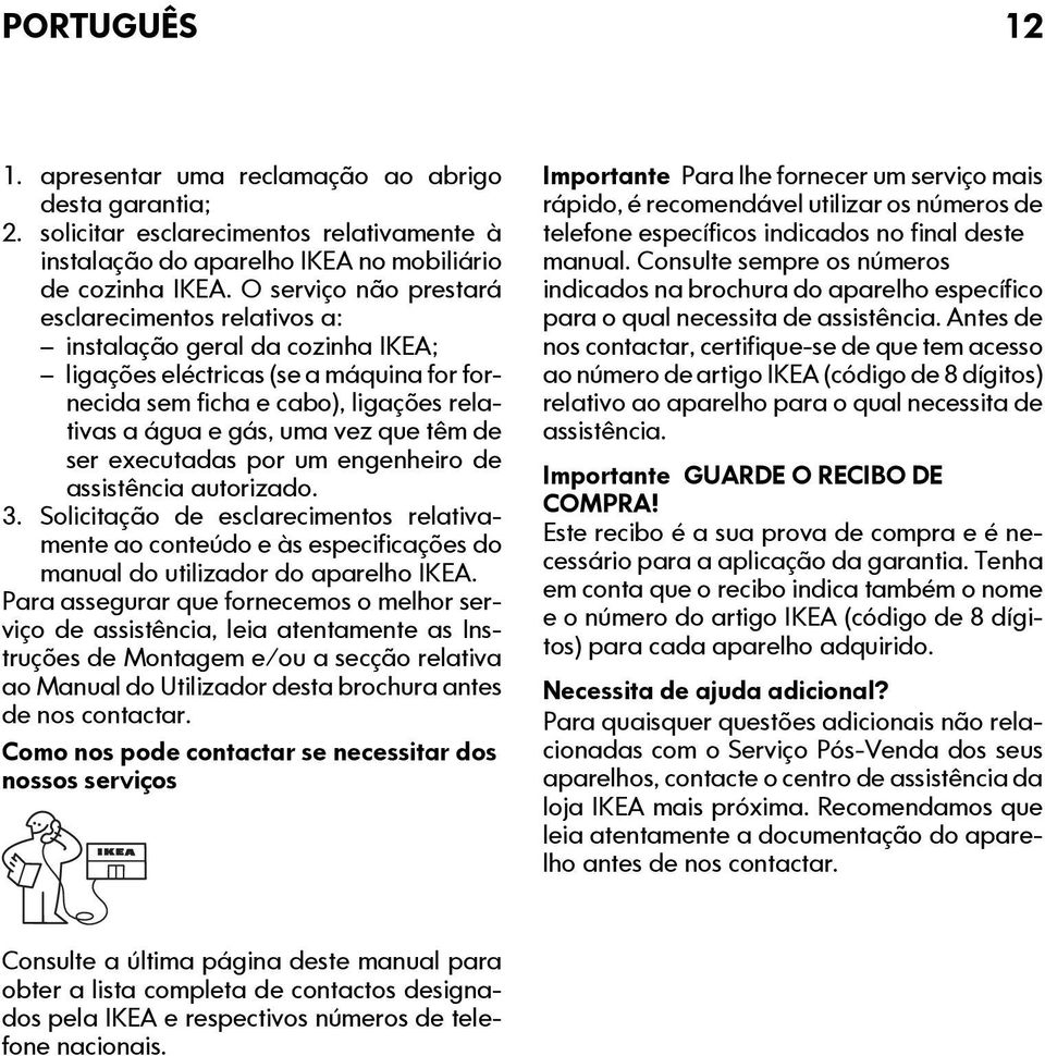 têm de ser executadas por um engenheiro de assistência autorizado. 3. Solicitação de esclarecimentos relativamente ao conteúdo e às especificações do manual do utilizador do aparelho IKEA.