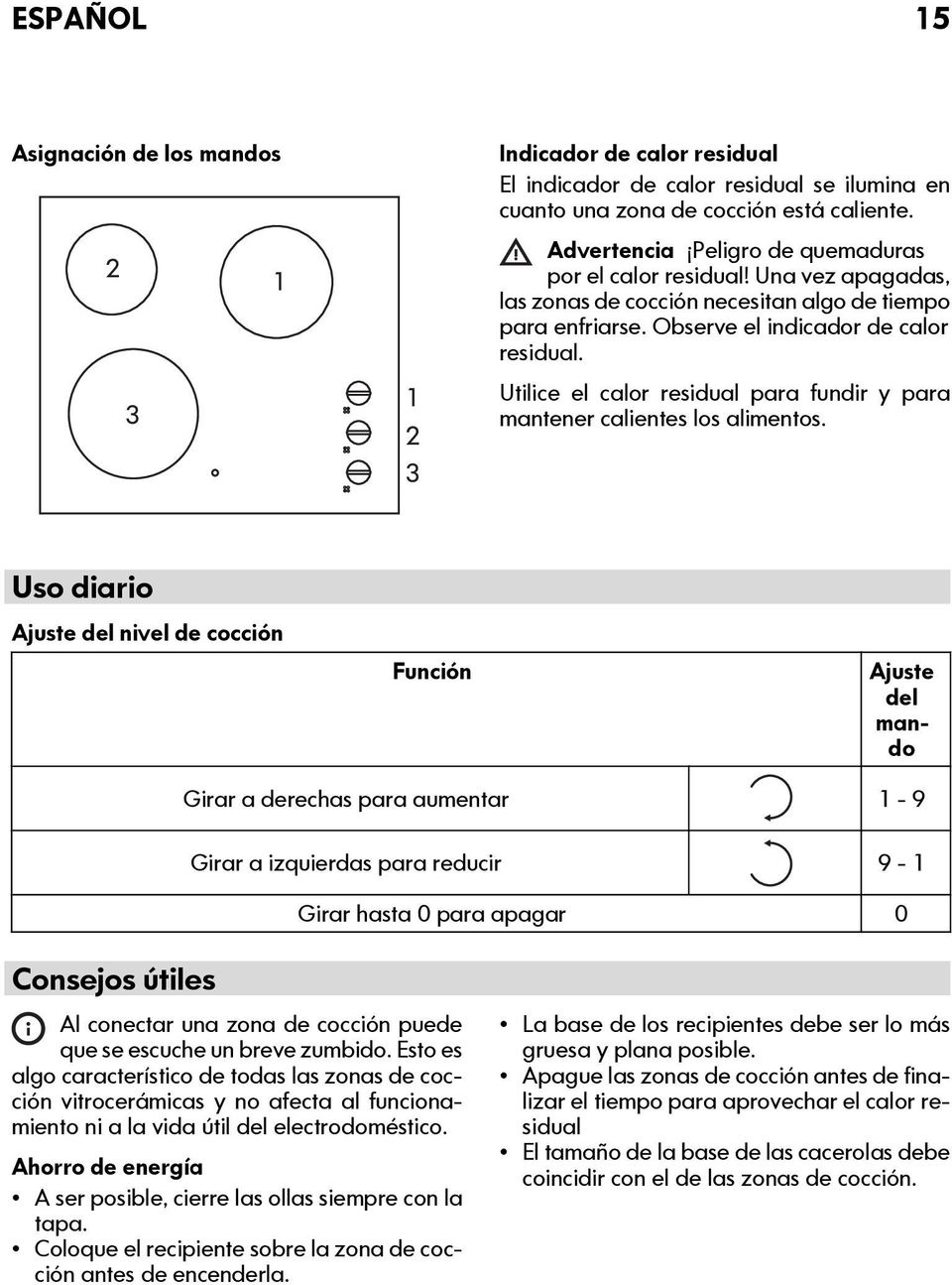 Utilice el calor residual para fundir y para mantener calientes los alimentos.