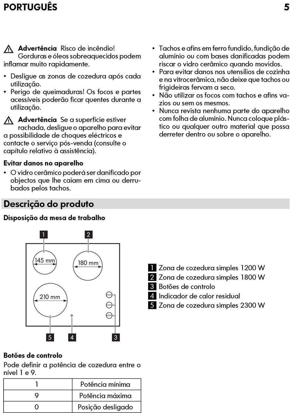 Advertência Se a superfície estiver rachada, desligue o aparelho para evitar a possibilidade de choques eléctricos e contacte o serviço pós-venda (consulte o capítulo relativo à assistência).