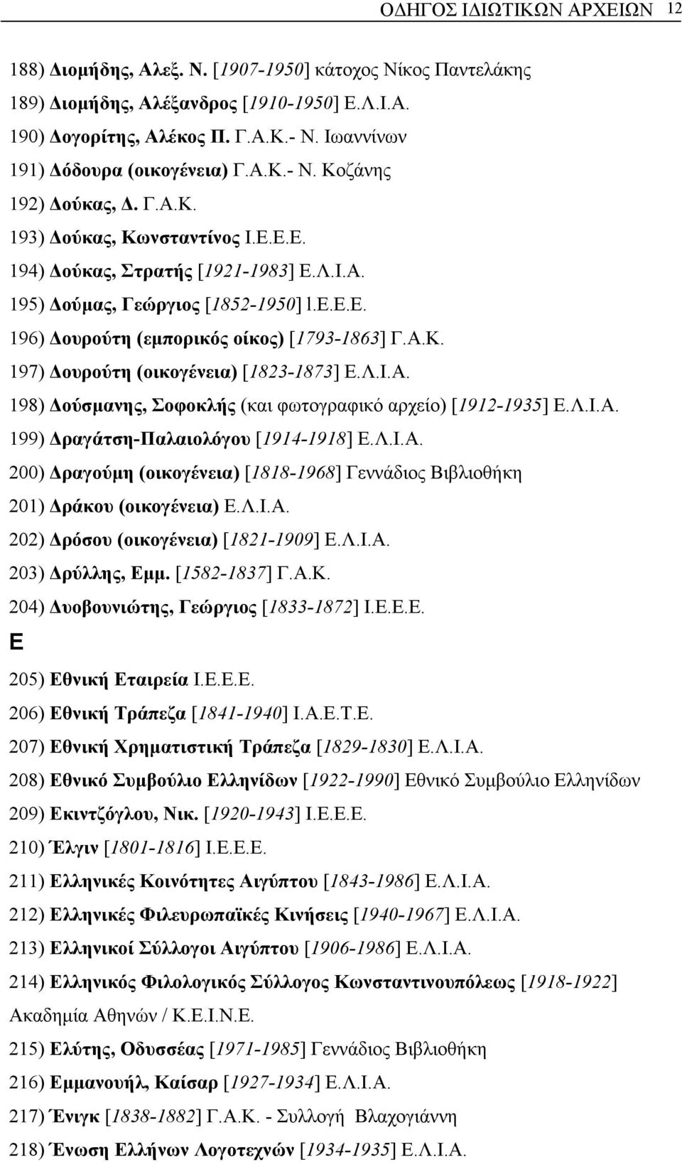 e.e. 196) ουρούτη (εµπορικός οίκος) [1793-1863] Γ.Α.Κ. 197) ουρούτη (οικογένεια) [1823-1873] Ε.Λ.Ι.Α. 198) ούσµανης, Σοφοκλής (και φωτογραφικό αρχείο) [1912-1935] Ε.Λ.Ι.Α. 199) ραγάτση-παλαιολόγου [1914-1918] Ε.