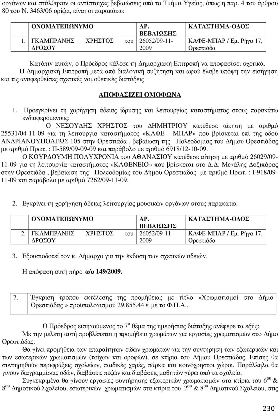 Η ηµαρχιακή Επιτροπή µετά από διαλoγική συζήτηση και αφoύ έλαβε υπόψη τηv εισήγηση και τις αναφερθείσες σχετικές νοµοθετικές διατάξεις 1.
