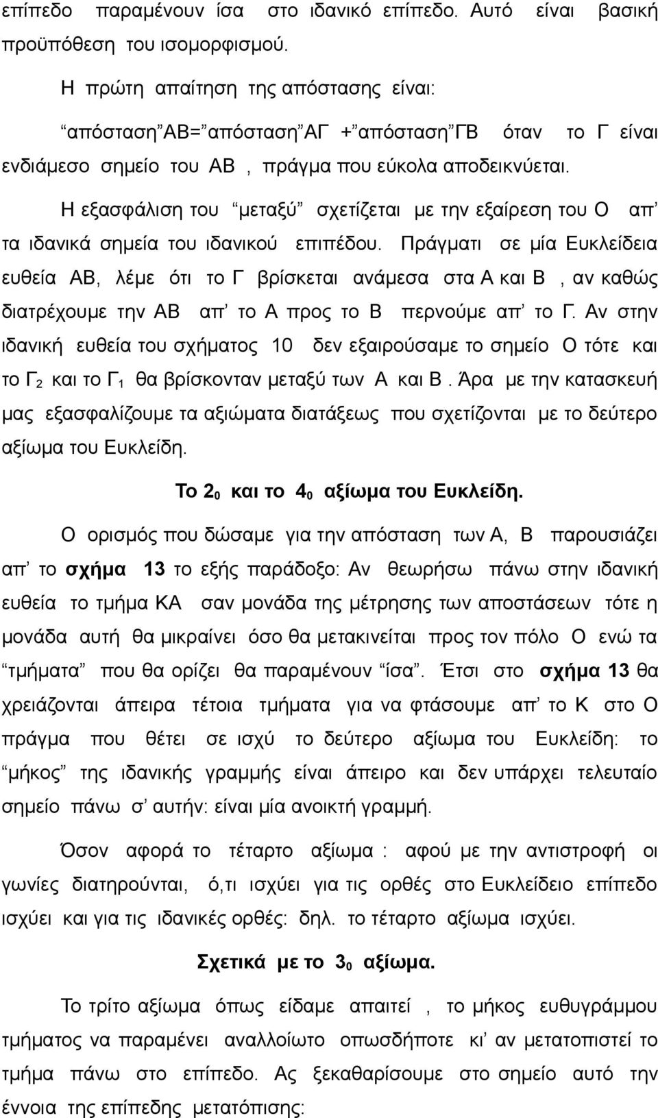 Η εξασφάλιση του μεταξύ σχετίζεται με την εξαίρεση του Ο απ τα ιδανικά σημεία του ιδανικού επιπέδου.