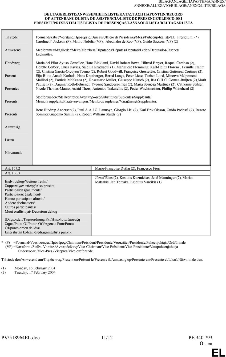 Presidenza/Mesa/Puheenjohtajisto/J.L. Presidium: (*) Caroline F.