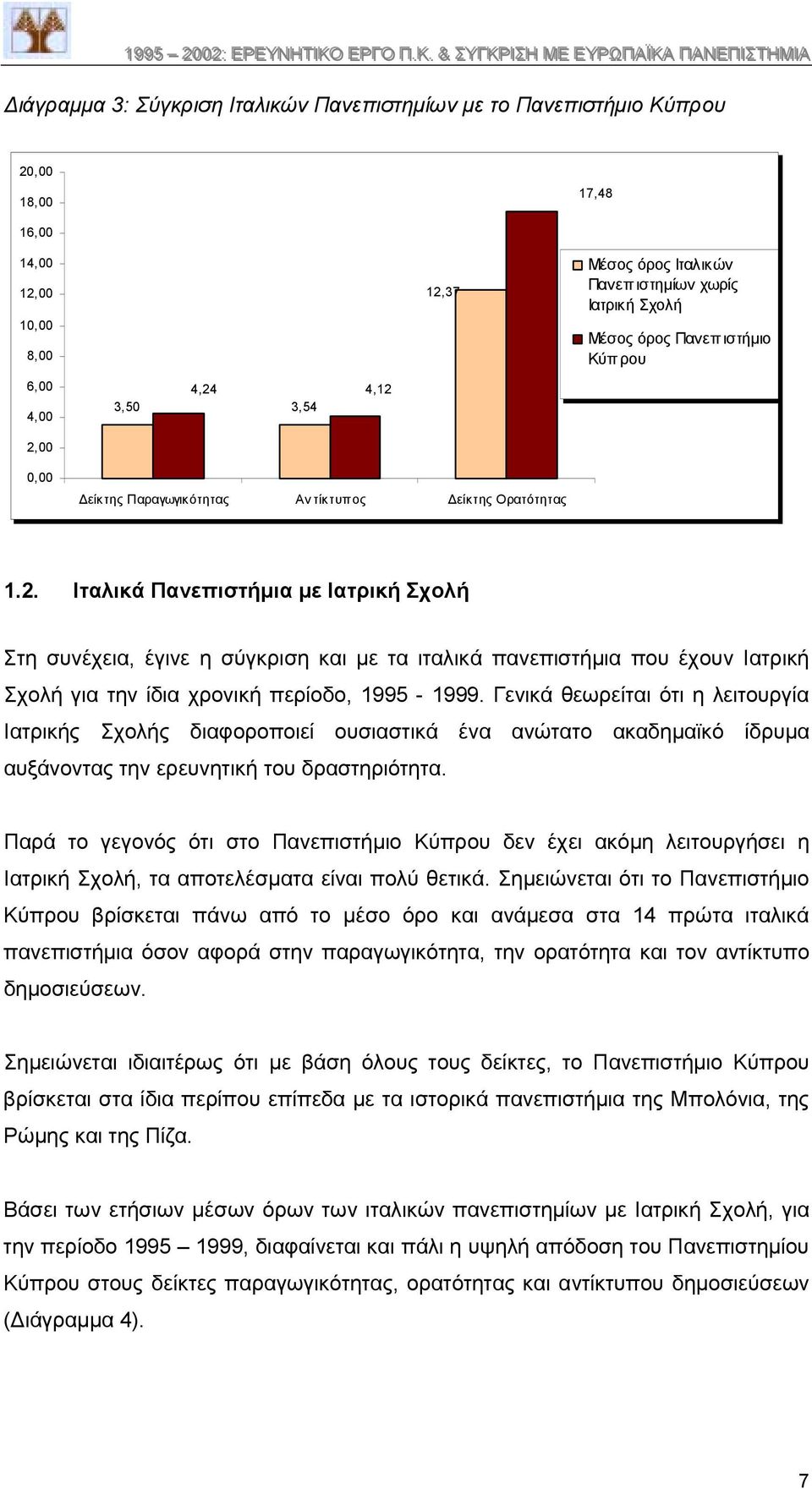 Ιταλικά Πανεπιστήµια µε Ιατρική Σχολή Στη συνέχεια, έγινε η σύγκριση και µε τα ιταλικά πανεπιστήµια που έχουν Ιατρική Σχολή για την ίδια χρονική περίοδο, 1995-1999.