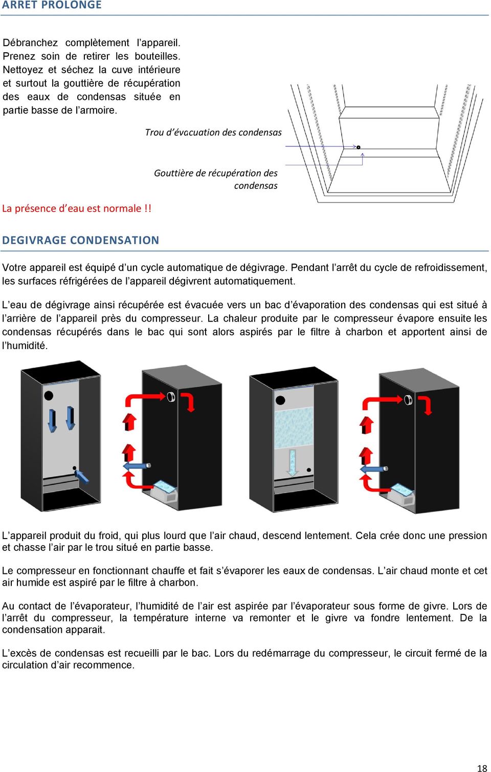 ! Gouttière de récupération des condensas DEGIVRAGE CONDENSATION Votre appareil est équipé d un cycle automatique de dégivrage.