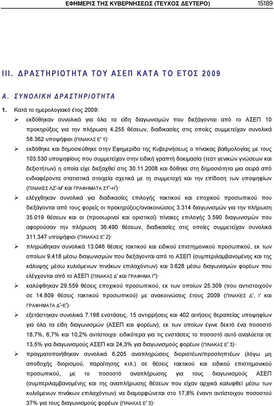 530 υποψηφίους που συμμετείχαν στην ειδική γραπτή δοκιμασία (τεστ γενικών γνώσεων και δεξιοτήτων) η οποία είχε διεξαχθεί στις 30.11.