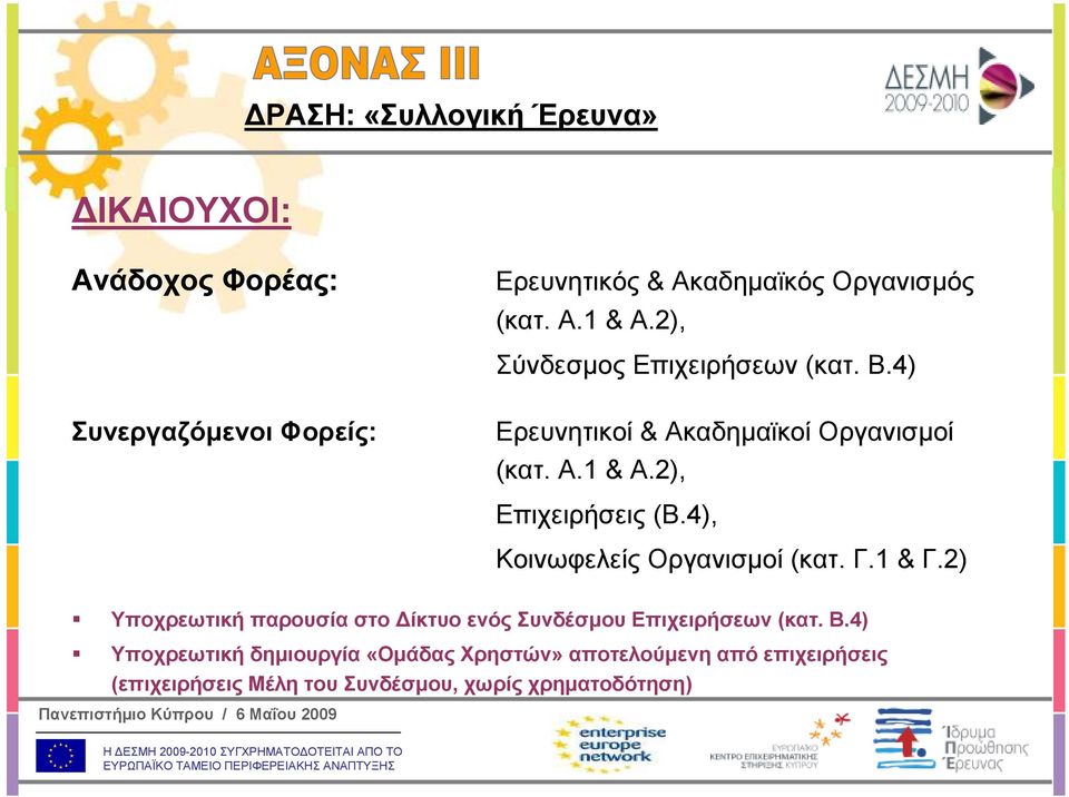 2), Επιχειρήσεις (B.4), Κοινωφελείς Οργανισµοί (κατ. Γ.1 & Γ.