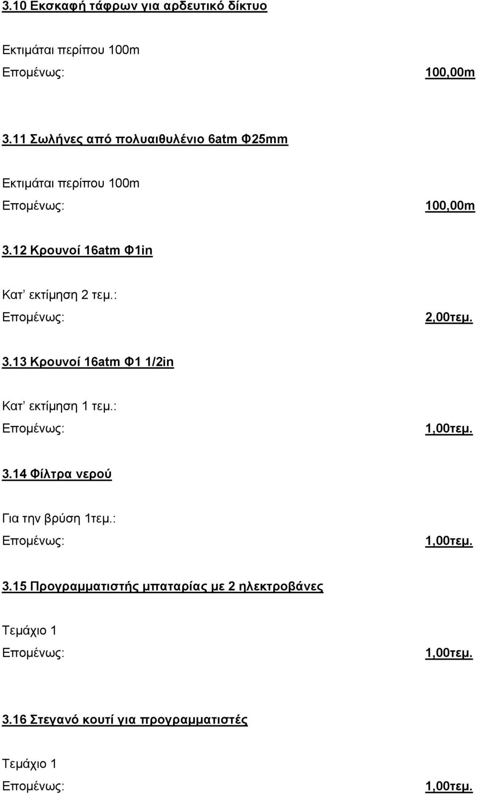 12 Κρουνοί 16atm Φ1in Κατ εκτίμηση 2 τεμ.: 2,00τεμ. 3.