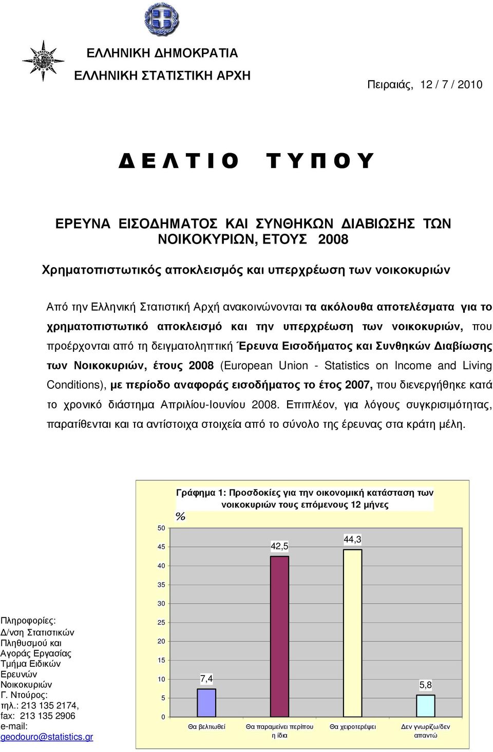 δειγµατοληπτική Έρευνα Εισοδήµατος και Συνθηκών ιαβίωσης των Νοικοκυριών, έτους 2008 (European Union - Statistics on Income and Living Conditions), µε περίοδο αναφοράς εισοδήµατος το έτος 2007, που