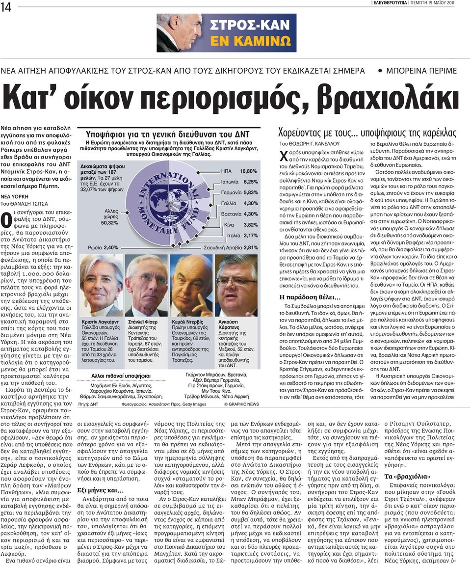 À ƒ Ô π ι συνήγοροι του επικεφαλής του ΝΤ, σύµφωνα µε πληροφορίες, θα παρουσιαστούν στο Ανώτατο ικαστήριο της Νέας Υόρκης για να ζητήσουν µια συµφωνία αποφυλάκισης, η οποία θα περιλαµβάνει τα εξής: