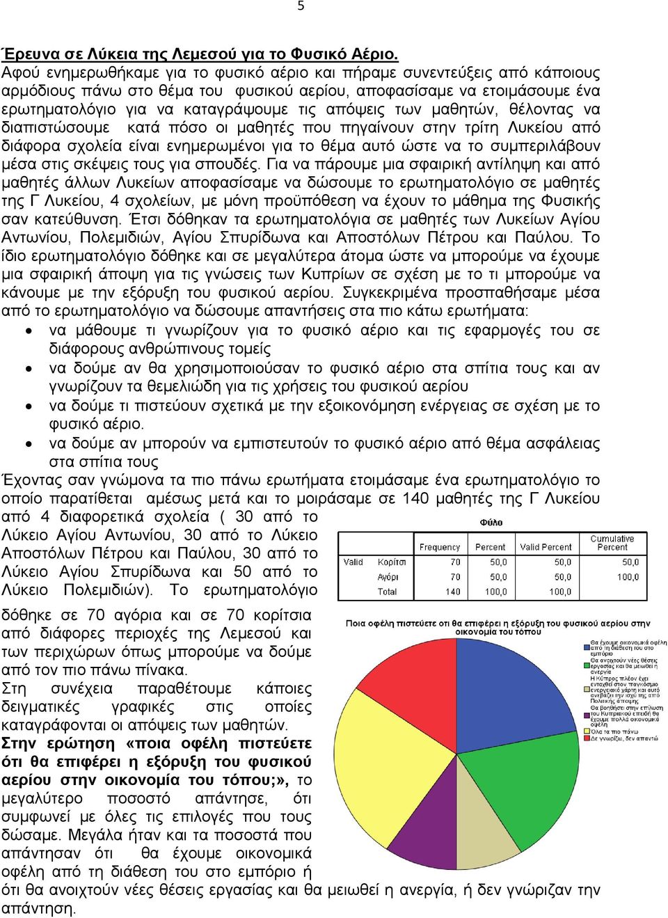 των μαθητών, θέλοντας να διαπιστώσουμε κατά πόσο οι μαθητές που πηγαίνουν στην τρίτη Λυκείου από διάφορα σχολεία είναι ενημερωμένοι για το θέμα αυτό ώστε να το συμπεριλάβουν μέσα στις σκέψεις τους