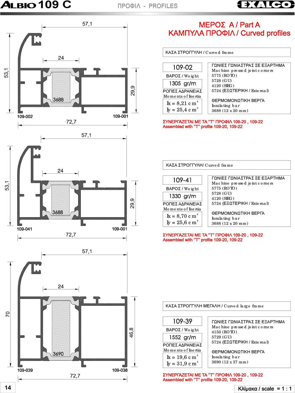 pressed joint corners 5775 (ROTO) 578 (GU) 10 (SIEG) 57 (ΕΞΩΤΕΡΙΚΗ / External) ΘΕΡΜΟΜΟΝΩΤΙΚΗ ΒΕΡΓΑ Insulating bar 3688 (1 x0 mm) ΚΑΣΑΣΤΡΟΓΓΥΛΗ ΜΕΓΑΛΗ / Curved large frame