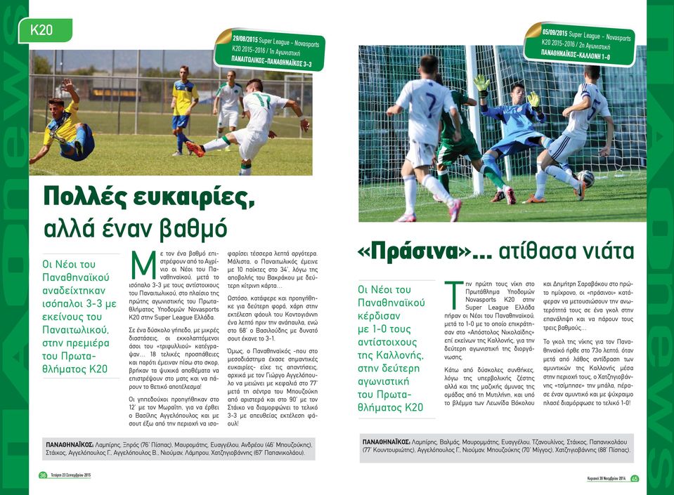 Παναθηναϊκού, μετά το ισόπαλο 3-3 με τους αντίστοιχους του Παναιτωλικού, στο πλαίσιο της πρώτης αγωνιστικής του Πρωταθλήματος Υποδομών Novasports Κ20 στην Super League Ελλάδα.