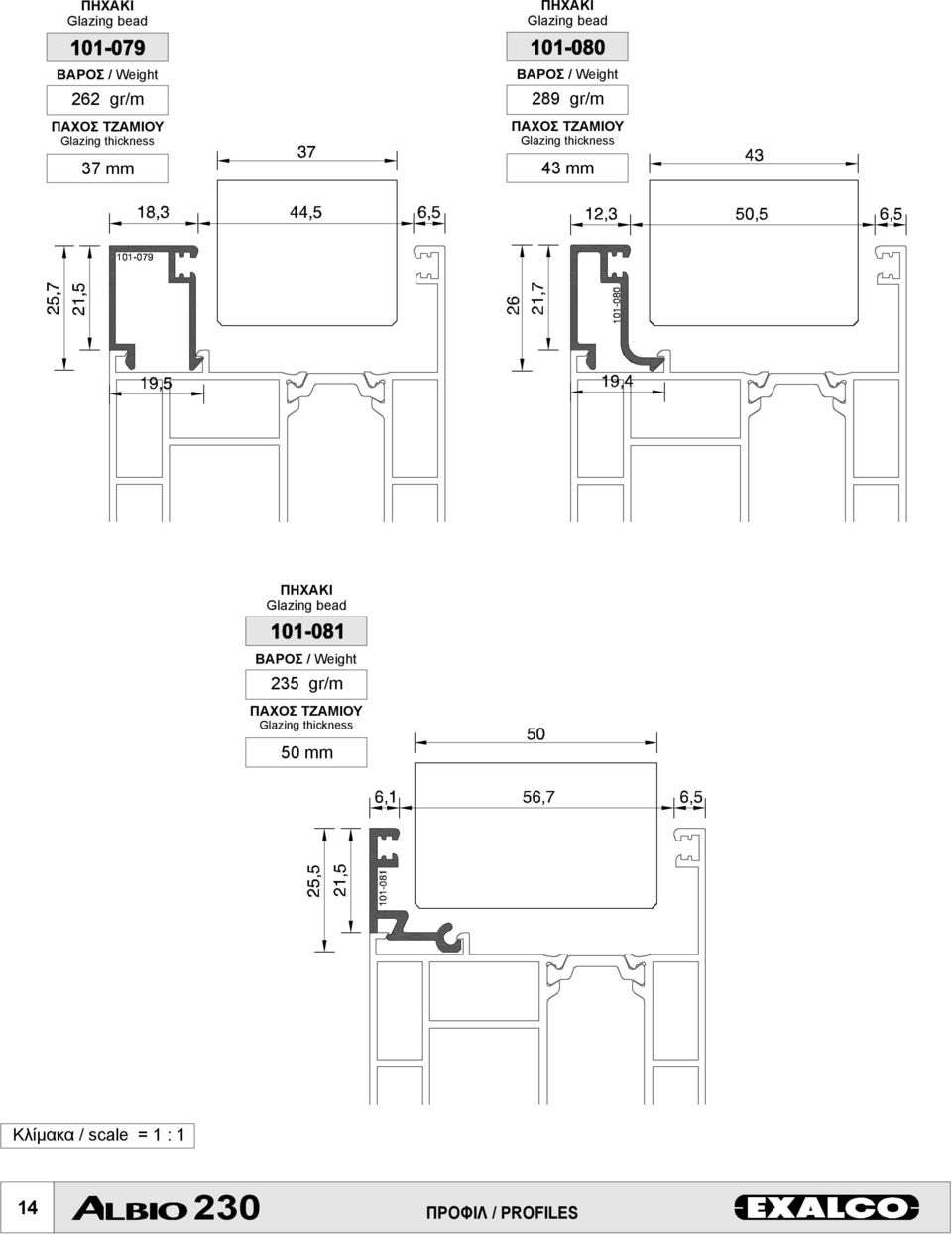 Glazing thickness 43 mm ΠΗΧΑΚΙ Glazing bead 235 gr/m ΠΑΧΟΣ