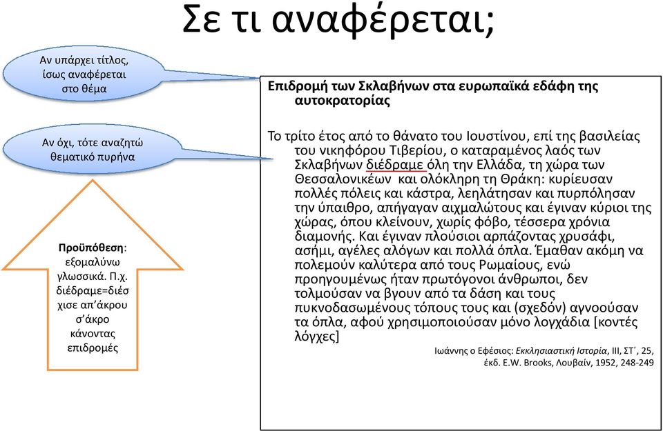 θεματικό πυρήνα Προϋπόθεση: εξομαλύνω γλωσσικά.