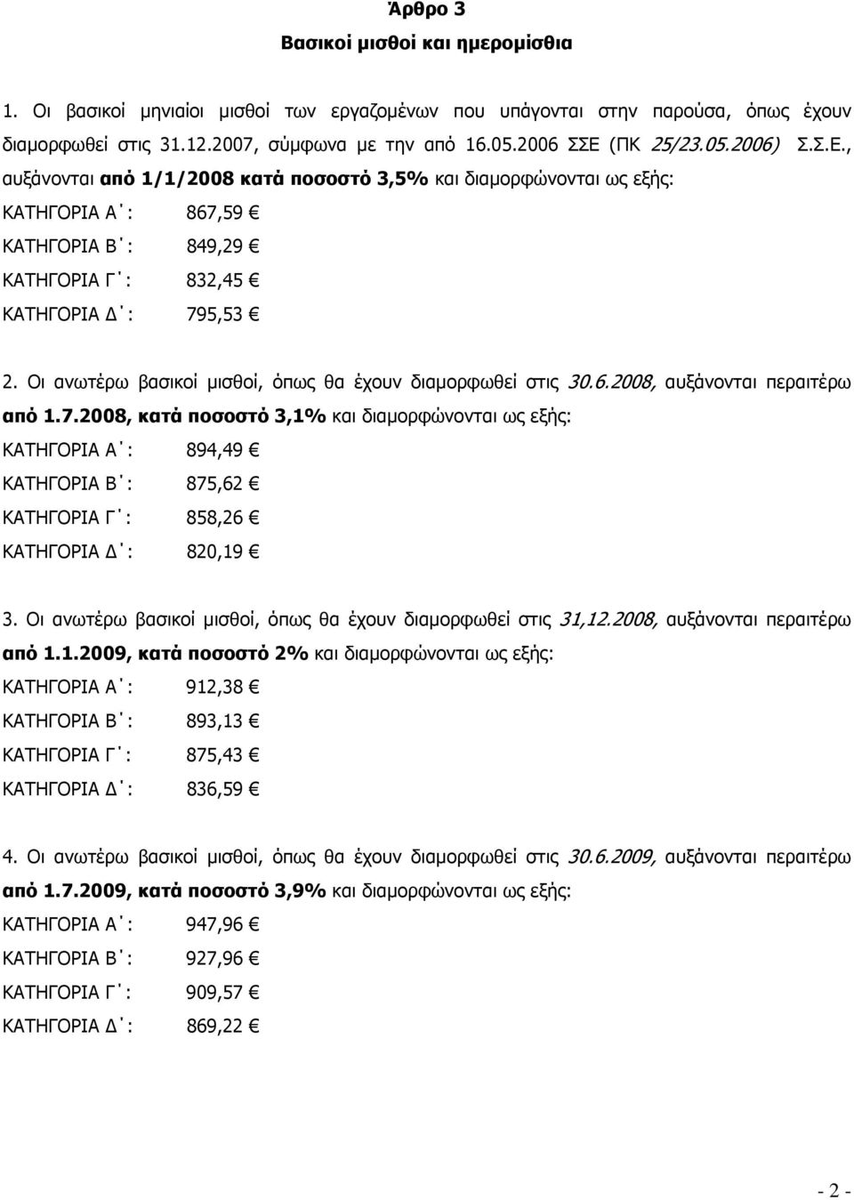 Οι ανωτέρω βασικοί μισθοί, όπως θα έχουν διαμορφωθεί στις 30.6.2008, αυξάνονται περαιτέρω από 1.7.