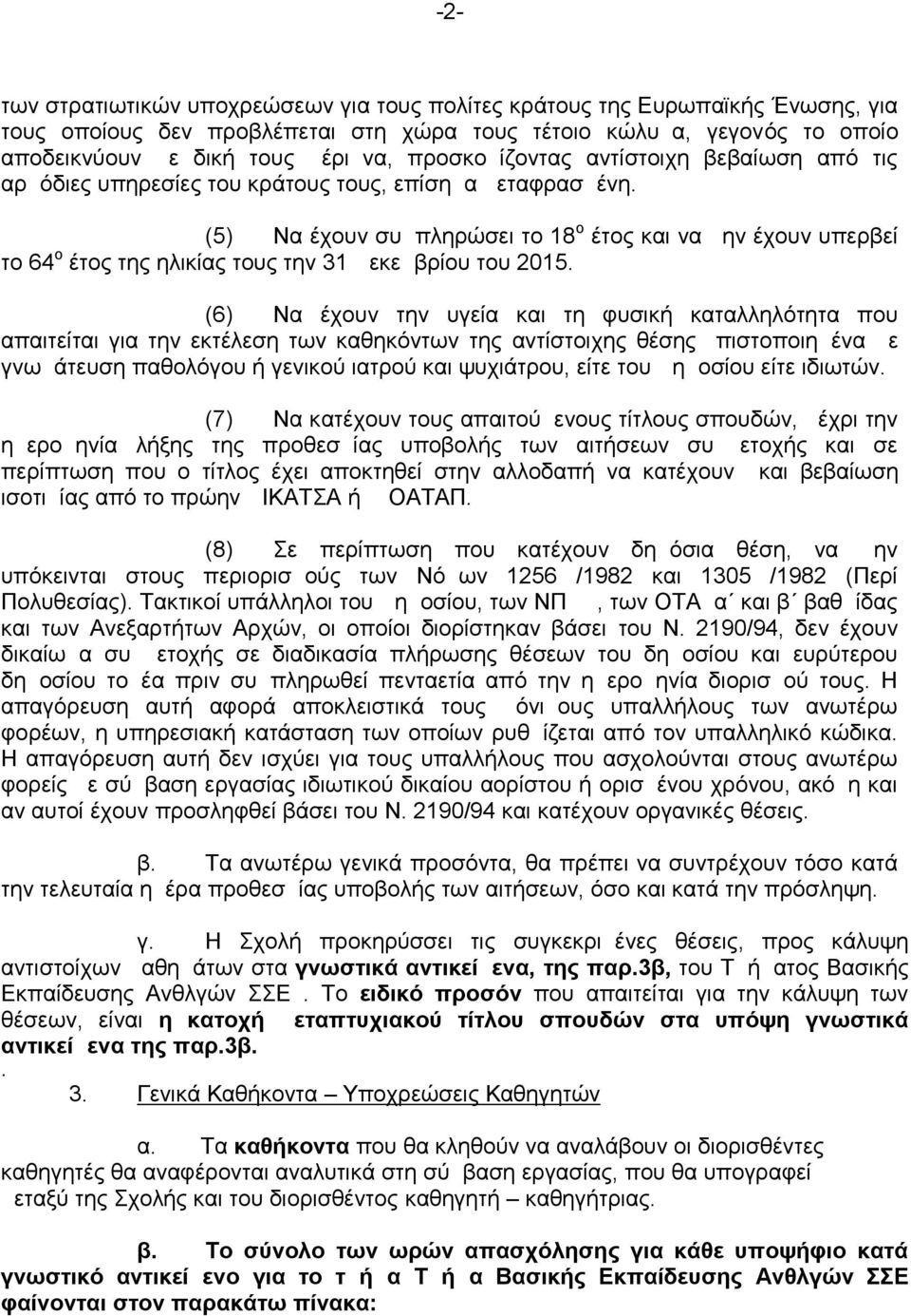 (5) Να έχουν συμπληρώσει το 18 ο έτος και να μην έχουν υπερβεί το 64 ο έτος της ηλικίας τους την 31 Δεκεμβρίου του 2015.