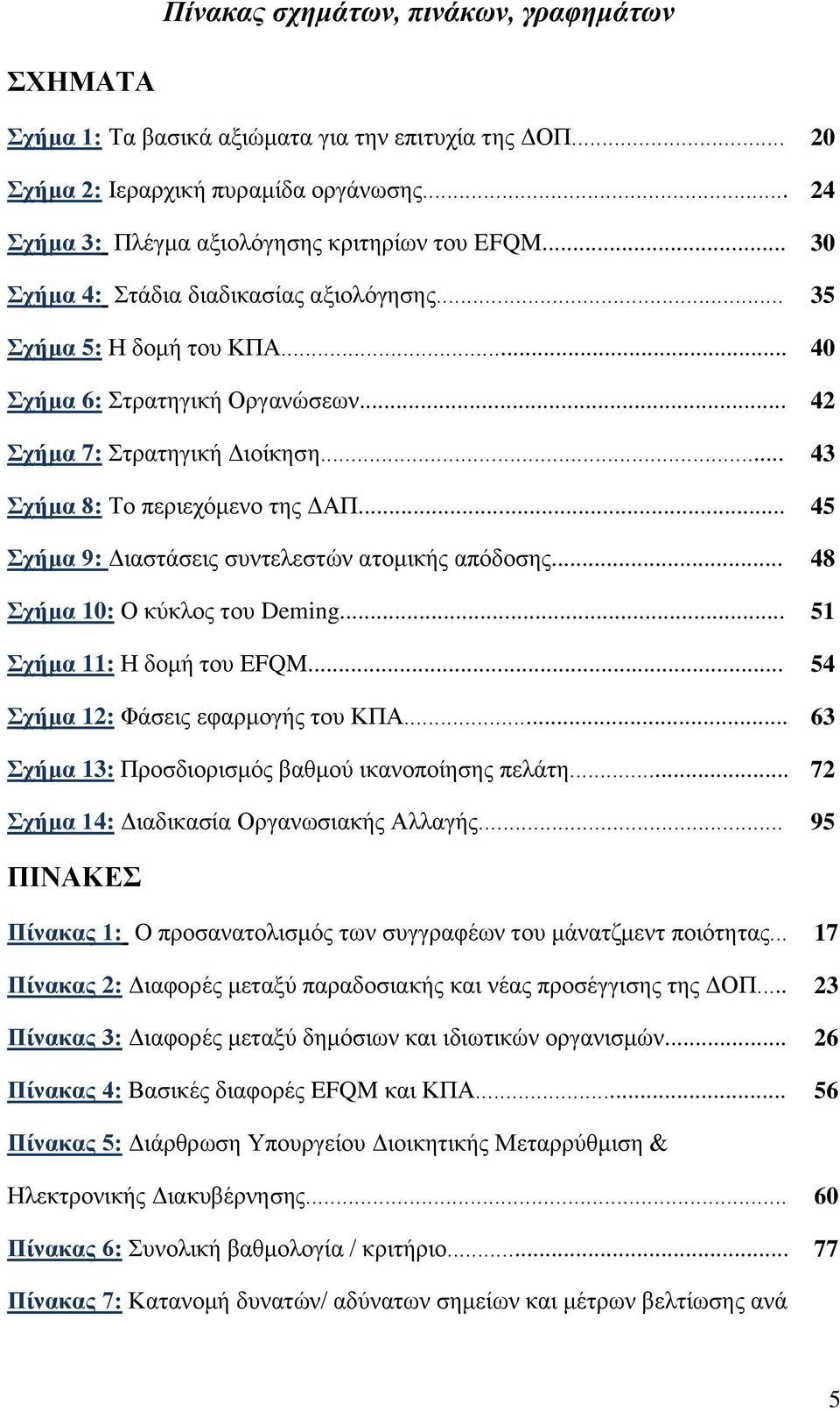 .. 45 ρήκα 9: Γηαζηάζεηο ζπληειεζηψλ αηνκηθήο απφδνζεο... 48 ρήκα 10: Ο θχθινο ηνπ Deming... 51 ρήκα 11: Ζ δνκή ηνπ EFQM... 54 ρήκα 12: Φάζεηο εθαξκνγήο ηνπ ΚΠΑ.