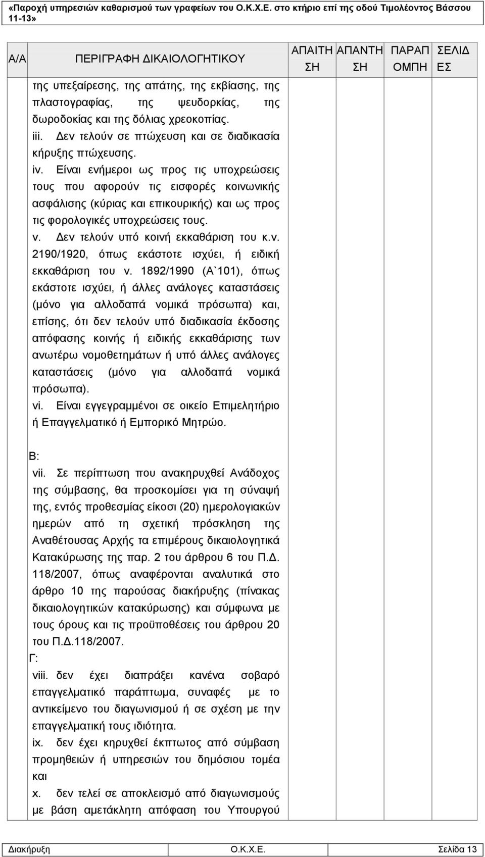Είναι ενήμεροι ως προς τις υποχρεώσεις τους που αφορούν τις εισφορές κοινωνικής ασφάλισης (κύριας και επικουρικής) και ως προς τις φορολογικές υποχρεώσεις τους. v.
