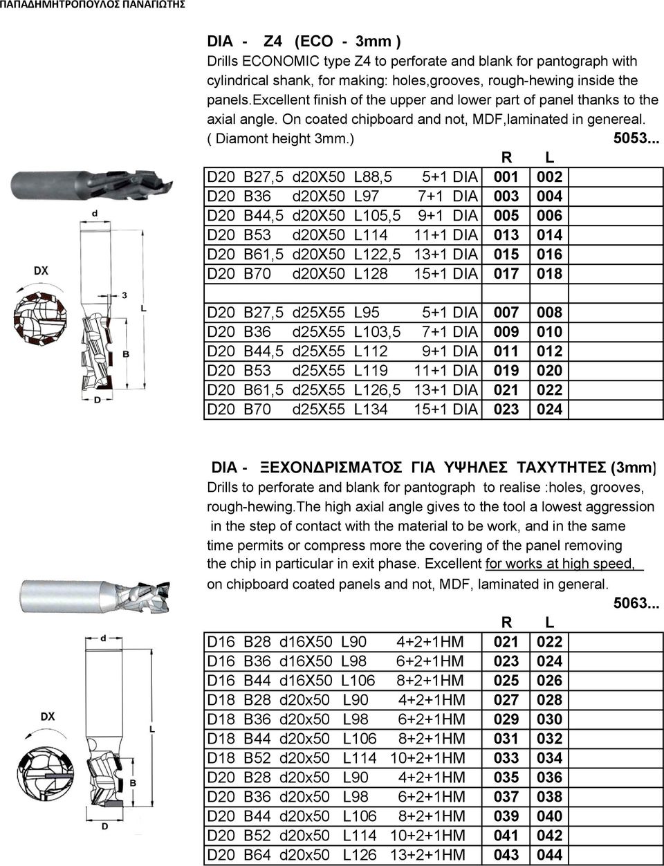 .. D20 B27,5 d20x50 L88,5 5+1 DIA 001 002 D20 B36 d20x50 L97 7+1 DIA 003 004 D20 B44,5 d20x50 L105,5 9+1 DIA 005 006 D20 B53 d20x50 L114 11+1 DIA 013 014 D20 B61,5 d20x50 L122,5 13+1 DIA 015 016 D20