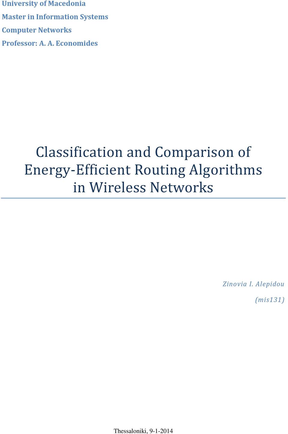 A. Economides Classification and Comparison of