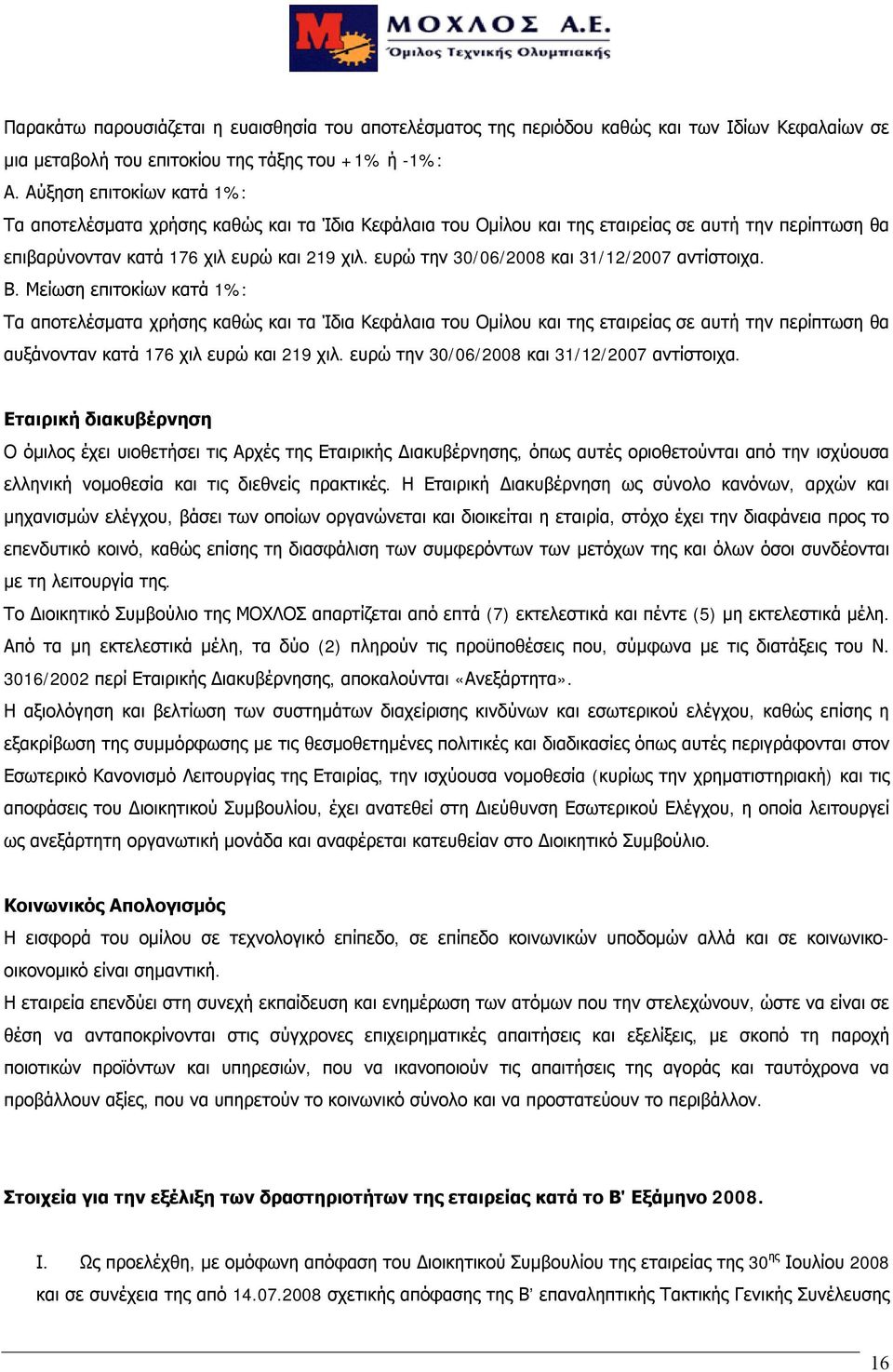 ευρώ την 30/06/2008 και 31/12/2007 αντίστοιχα. Β.
