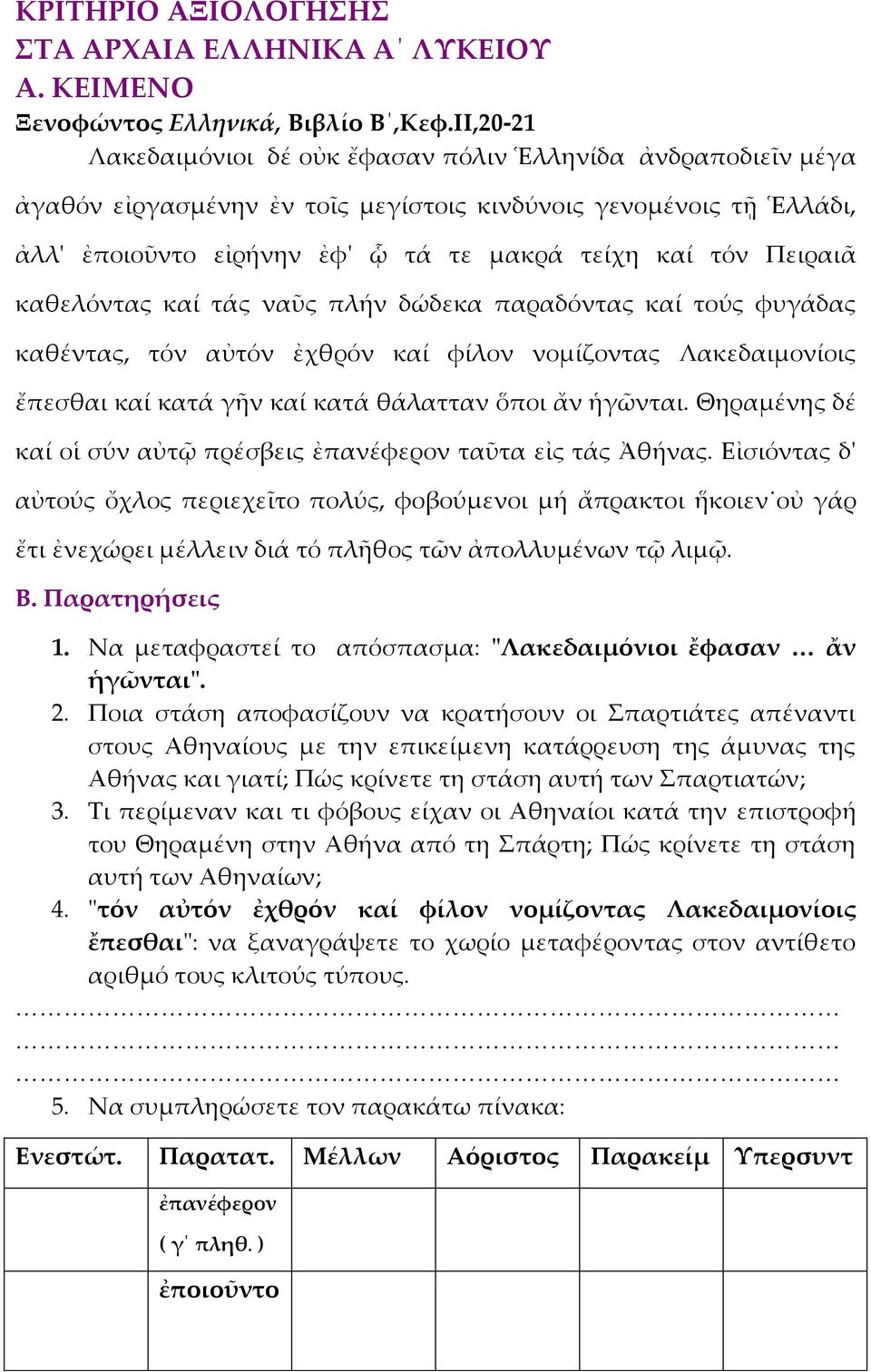 Πειραιᾶ καθελόντας καί τάς ναῦς πλήν δώδεκα παραδόντας καί τούς φυγάδας καθέντας, τόν αὐτόν ἐχθρόν καί φίλον νομίζοντας Λακεδαιμονίοις ἔπεσθαι καί κατά γῆν καί κατά θάλατταν ὅποι ἄν ἡγῶνται.